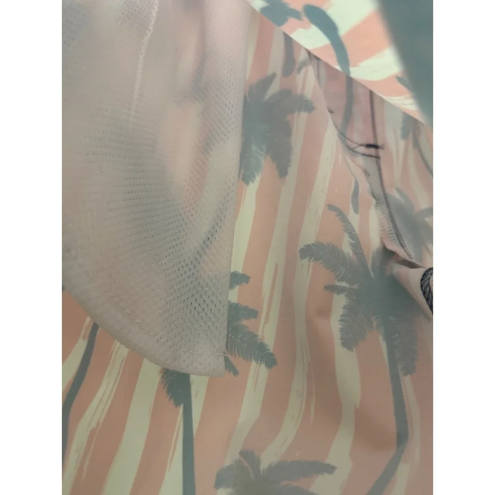 Flomotion Mens Swim Shorts Pink White Stripe Palm Tree Tropical Trunks XL 16